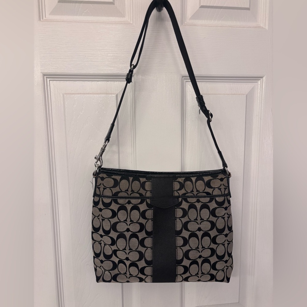 Coach Black and Brown Signature Shoulder Bag